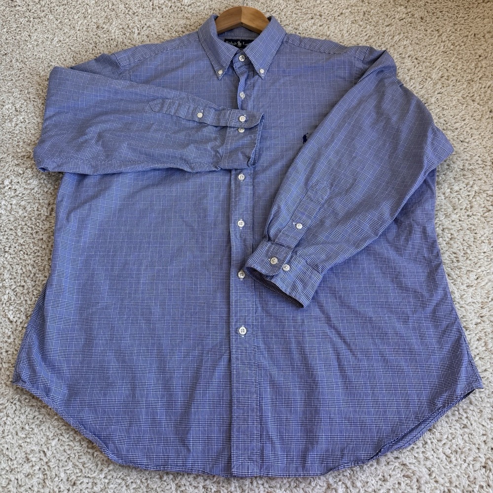 Ralph Lauren Button Down Shirt Mens 17 32/33 Blue Check Excellent Classic Fit